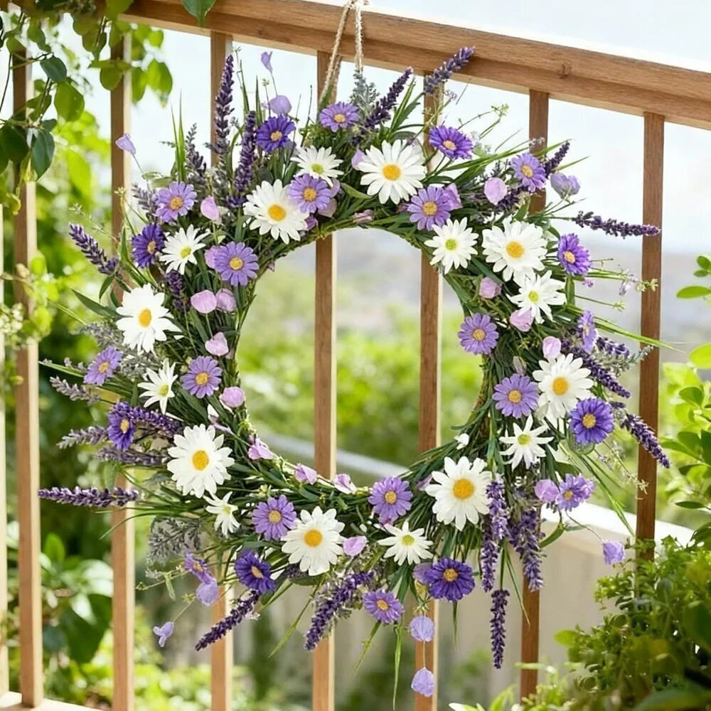 20 '' Spring Wreaths for Front Door Lavender Flowers Artifical Daisy Purple